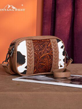 Montana West Tooled Cow Print Crossbody Bag NWT